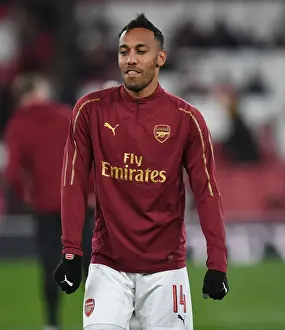 Arsenal V Blackpool Carabao Cup 2018-19 Prints: Arsenal's Aubameyang: Unleashing the Roar in Carabao Cup Battle against Blackpool