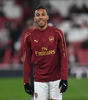 Arsenal V Blackpool Carabao Cup 2018-19 Prints: Arsenal's Aubameyang: Unleashing the Roar in Carabao Cup Showdown against Blackpool