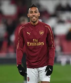 Arsenal V Blackpool Carabao Cup 2018-19 Prints: Arsenal's Aubameyang: Unleashing the Roar in Carabao Cup Showdown against Blackpool