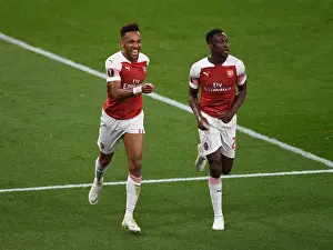 Arsenal V FC Vorskla Poltava 2018_19 Prints: Arsenal's Aubameyang and Welbeck: Celebrating a Goal in Europa League Victory