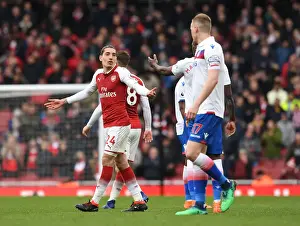 Arsenal V Stoke City 2017-18 Prints: Arsenal's Bellerin Engages in Conversation with Stoke's Shawcross during Premier League Clash