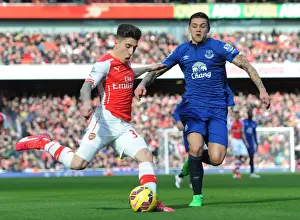 Arsenal Everton 2014-15 Prints: Arsenal's Bellerin Outmaneuvers Everton's Besic in Premier League Clash