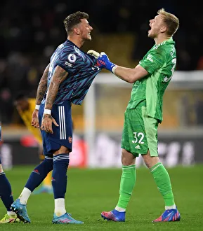 Arsenal's Ben White and Aaron Ramsdale: Celebrating a Hard-Fought Premier League Victory over Wolverhampton Wanderers