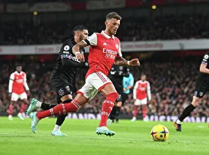 Arsenal's Ben White in Action: Arsenal vs. West Ham, Premier League 2022-23 at Emirates Stadium