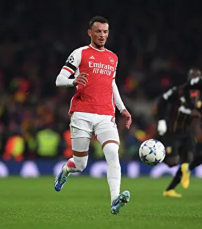 Arsenal's Ben White in Action: Arsenal vs. RC Lens, 2023-24 UEFA Champions League