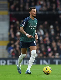 Fulham v Arsenal 2023-24 Collection: Arsenal's Ben White in Action against Fulham in 2023-24 Premier League Clash