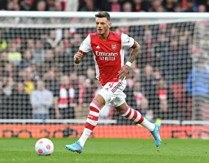 Arsenal's Ben White in Action: Premier League 2021-22 - Arsenal vs. Leicester City