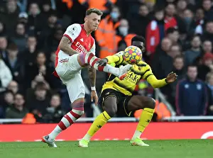 Arsenal's Ben White in Action against Watford in the Premier League (2021-22)