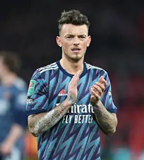 Arsenal's Ben White Applauding Fans in Carabao Cup Semi-Final First Leg Against Liverpool