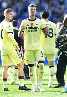 Arsenal's Ben White Celebrates Goal Against Leicester City in Premier League Showdown