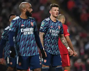 Liverpool V Arsenal Carabao Cup 21-22 Prints: Arsenal's Ben White Faces Off Against Liverpool in Carabao Cup Semi-Final Showdown