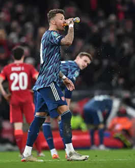 Liverpool V Arsenal Carabao Cup 21-22 Prints: Arsenal's Ben White Faces Off Against Liverpool in Carabao Cup Semi-Final Showdown