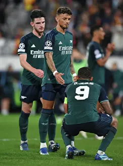 Arsenal's Ben White and Gabriel Jesus: Champions League Victory Celebration against RC Lens (2023-24)