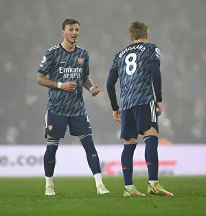 Arsenal's Ben White and Martin Odegaard in Action Against Leeds United - Premier League 2021-22