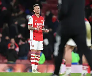 Arsenal's Ben White Reacts After Carabao Cup Semi-Final Second Leg vs Liverpool