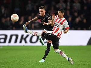 PSV Eindhoven v Arsenal 2022-23 Collection: Arsenal's Ben White Shines in Europa League Clash Against PSV Eindhoven
