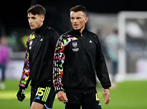 Arsenal's Ben White Warming Up Ahead of Luton Town Clash (2023-24)