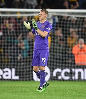 Images Dated 24th April 2019: Arsenal's Bernd Leno Applauding Fans in Wolverhampton Wanderers Victory, 2018-19 Premier League