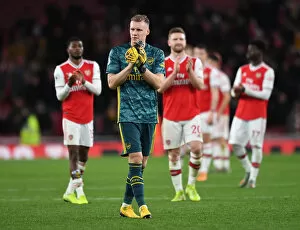 Images Dated 18th January 2020: Arsenal's Bernd Leno Celebrates with Fans after Victory over Sheffield United
