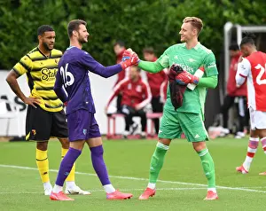 Arsenal's Bernd Leno Greets Watford's Daniel Bachmann Before Pre-Season Friendly