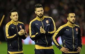 Images Dated 13th January 2016: Arsenal's Big Three: Ozil, Giroud, Walcott Ready for Liverpool Showdown - Premier League 2015-16