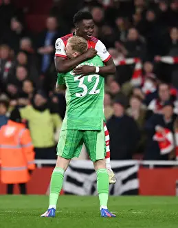 Arsenal's Bukayo Saka and Aaron Ramsdale Celebrate Goal vs. Wolverhampton Wanderers (Premier League 2021-22)
