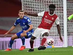 Arsenal's Bukayo Saka in Action: 2020-21 Premier League Match vs Leicester City at Emirates Stadium