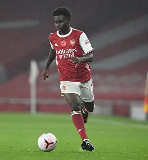 Arsenal's Bukayo Saka in Action Against Aston Villa - Emirates Stadium, 2020-21 Season (Behind Closed Doors)