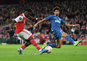 Arsenal's Bukayo Saka in Action against PSV Eindhoven in the 2022-23 Europa League