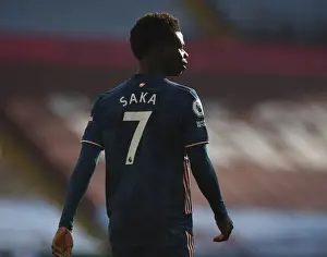 Aston Villa V Arsenal 2020-21 Prints: Arsenal's Bukayo Saka in Action at Empty Villa Park: Aston Villa vs Arsenal