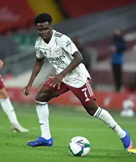 Arsenal's Bukayo Saka at Empty Anfield: Carabao Cup Showdown with Liverpool, 2020