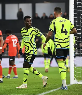 Arsenal's Bukayo Saka and Ben White Celebrate Second Goal vs. Luton Town (2023-24)