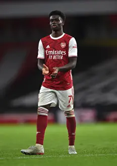 Arsenal's Bukayo Saka Celebrates with Fans after Arsenal v Burnley Victory (2020-21)