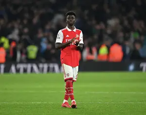 Arsenal's Bukayo Saka Celebrates with Fans after Arsenal vs Manchester City, Premier League 2022-23