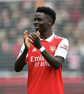 Arsenal V Crystal Palace 2022-23 Prints: Arsenal's Bukayo Saka Celebrates with Fans after Victory over Crystal Palace