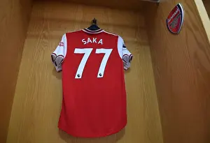 Arsenal's Bukayo Saka in the Changing Room Before Arsenal v Aston Villa (2019-20)