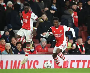 Arsenal's Bukayo Saka and Eddie Nketiah in Action against Liverpool in Carabao Cup Semi-Final