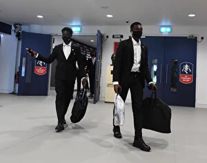 Images Dated 1st August 2020: Arsenal's Bukayo Saka and Eddie Nketiah Before Empty FA Cup Final vs Chelsea (2020)