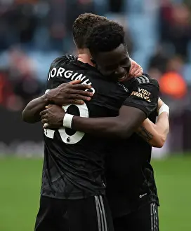 Arsenal's Bukayo Saka and Jorginho Celebrate Victory Over Aston Villa in Premier League Clash (2022-23)
