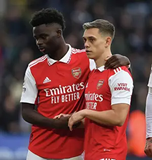 Leicester City V Arsenal 2022-23 Prints: Arsenal's Bukayo Saka and Leandro Trossard Clash With Leicester City in Premier League Showdown