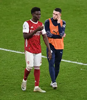 Arsenal's Bukayo Saka and Phil Foden Exchange Words After Arsenal v Manchester City, 2021-22 Premier League