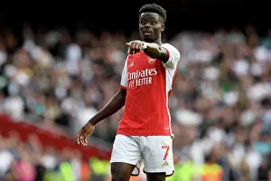 Arsenal's Bukayo Saka Reacts During Intense Arsenal v Tottenham Premier League Clash (2023-24)