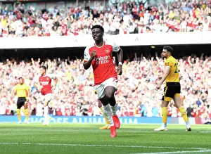 Arsenal V Wolverhampton Wanderers 2022-23 Prints: Arsenal's Bukayo Saka Scores Third Goal in Thrilling Victory over Wolverhampton Wanderers (2022-23)