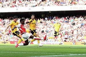 Arsenal v Wolverhampton Wanderers 2022-23 Collection: Arsenal's Bukayo Saka Scores Third Goal Against Wolverhampton Wanderers in 2022-23 Premier League