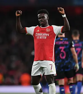 Arsenal's Bukayo Saka Scores Second Goal: Arsenal FC 2-0 Sevilla FC (UEFA Champions League 2023/24)