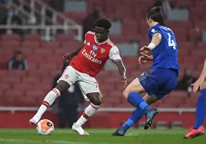 Arsenal V Leicester City 2019-20 Prints: Arsenal's Bukayo Saka Tangles with Leicester's Caglar Soyuncu in Premier League Clash
