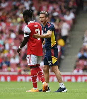 Arsenal's Bukayo Saka Training with Coach Albert Stuivenburg during Arsenal v Sevilla Emirates Cup 2022