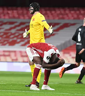 Arsenal V Slavia Prague 2020-21 Prints: Arsenal's Bukayo Saka in UEFA Europa League Quarterfinal vs Slavia Praha at Emirates Stadium (Behind Closed Doors)