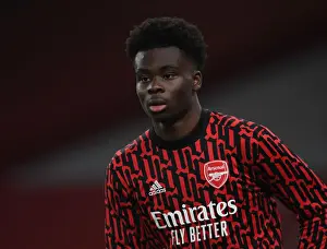 Arsenal's Bukayo Saka Warming Up: Emirates Stadium, Arsenal v Wolverhampton Wanderers, 2020-21 Premier League