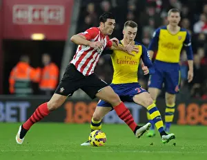 Southampton V Arsenal 2014-15 Prints: Arsenal's Calum Chambers Closes Down Southampton's Graziano Pelle in Premier League Clash